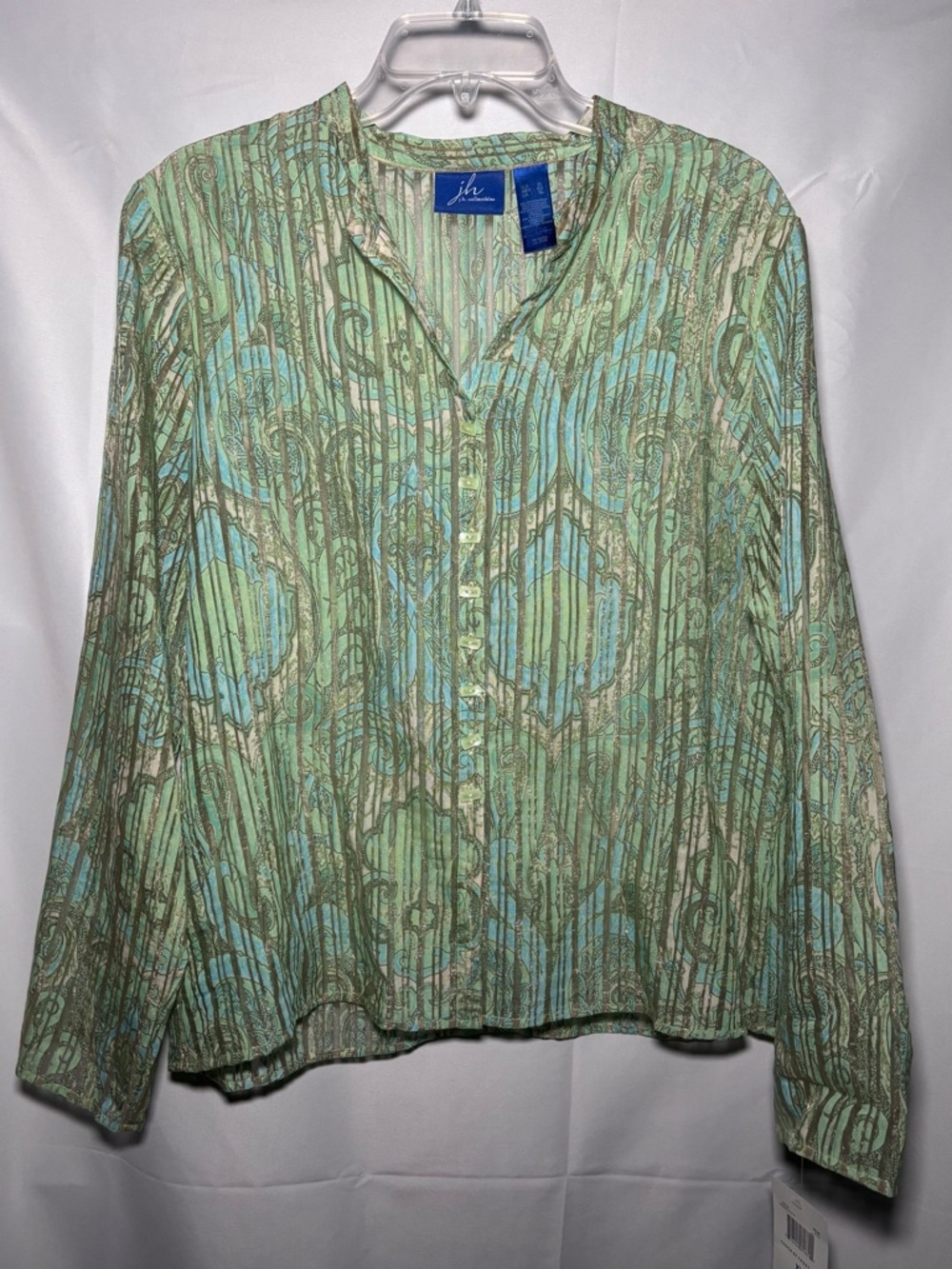 JH Collectibles Sheer Organza Button Down Paisley Blouse Size XL